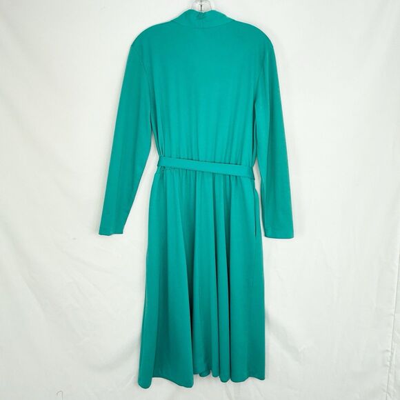 Antthony Richards Women Green Midi Dress V Neck Tie Waist Size 12 Vintage - Picture 3 of 16